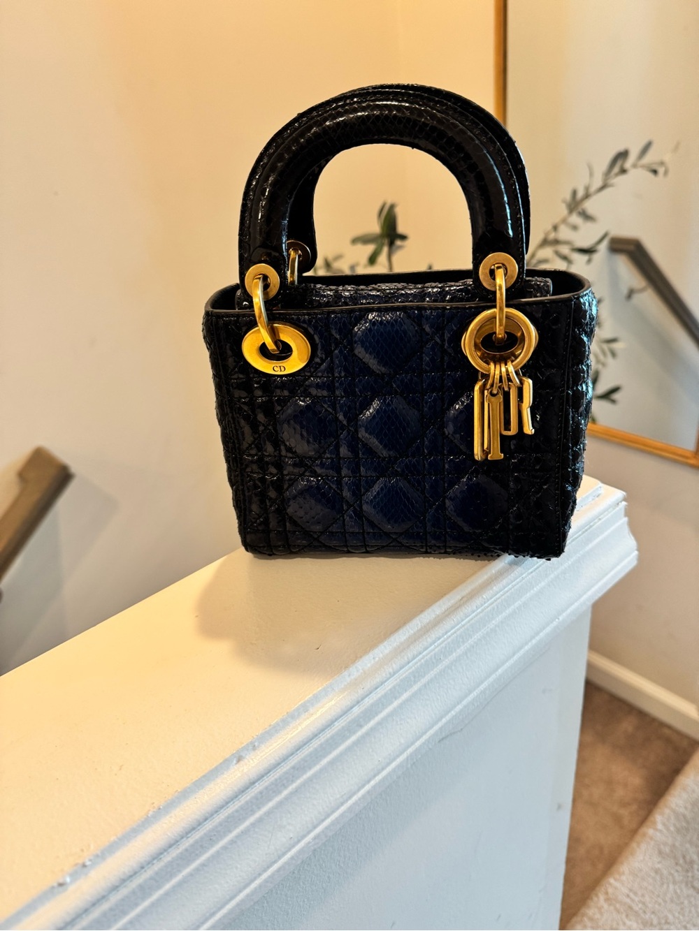 Navy Blue Lizard Skin Mini Lady Dior with Gold Hardware - Picture 2 of 4